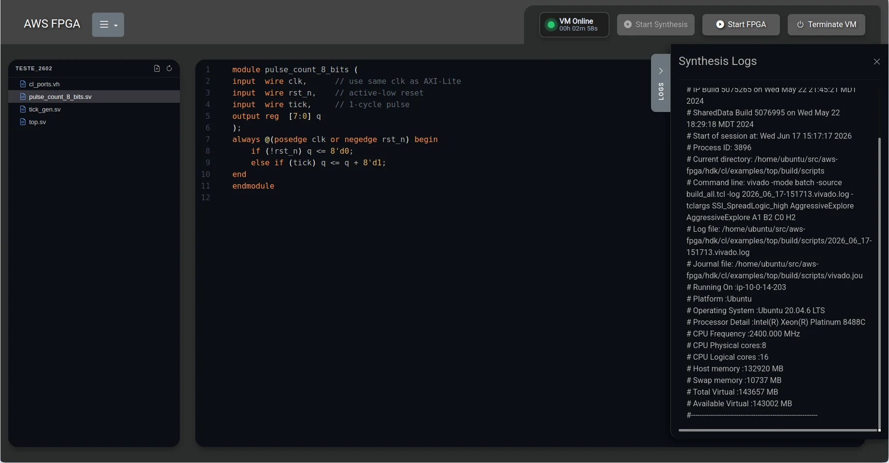 FPGA console screenshot